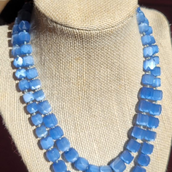 Vintage Vogue Czech Blue Atlas Glass 2 Strand Necklace Earring Set 1930s Rare - Picture 7 of 9